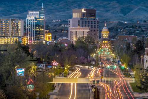 Cityscape of Boise Lighted Up at Night in Boise, Idaho free photo