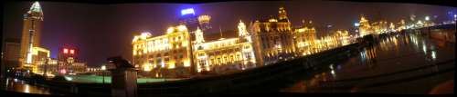 Cityscape of the Bund at Night in Shanghai, China free photo