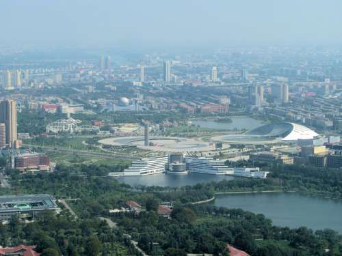 Cityscape with dust in Tianjin, China free photo