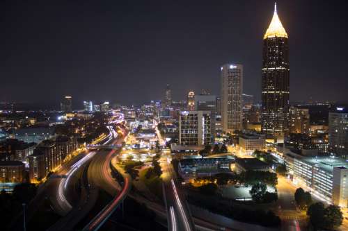 Cityscape with night lights with roads and skyscrapers in Atlanta, Georgia free photo