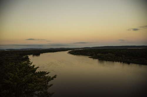 Curving Wisconsin River landscape at Dusk at Ferry Bluff free photo