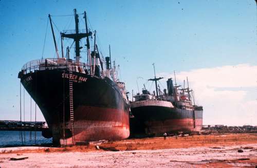 Damage to Big ships after Hurricane Camille in Mississippi free photo