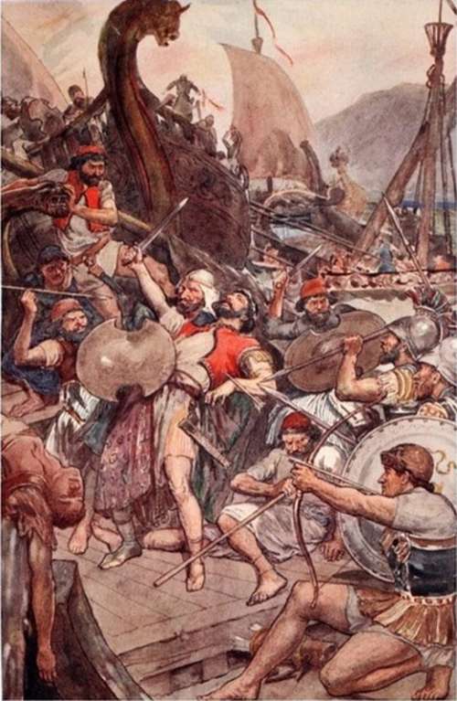 Death of the Persian admiral Ariabignes at the Battle of Salamis free photo