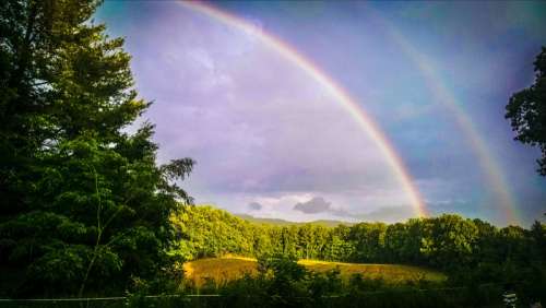 Double Rainbow over the Sky and Forest free photo