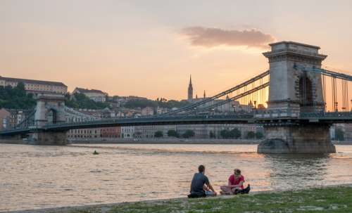 Dusk by the Buda Castle Hill and the Chain Bridge in Budapest, Hungary free photo