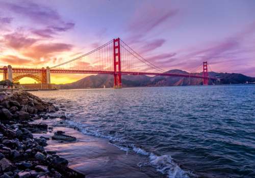 Dusk over the Golden Gate Bridge in San Francisco, California free photo