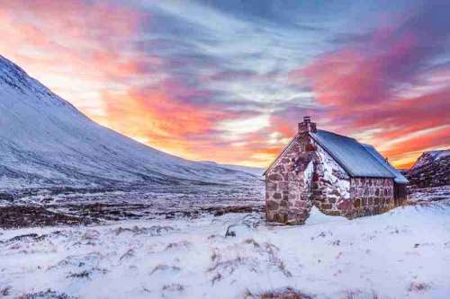 Dusk sky and clouds with house in Scotland free photo