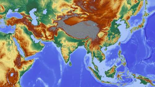 Elevation map of Asia free photo