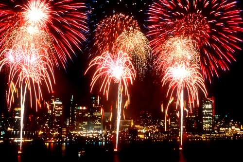 Fireworks exploding in the night sky in Windsor, Ontario free photo