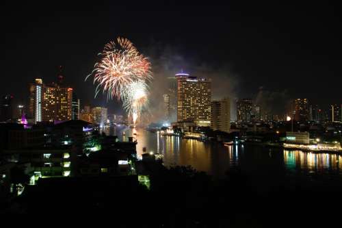 Fireworks in the night sky in Bangkok, Thailand free photo