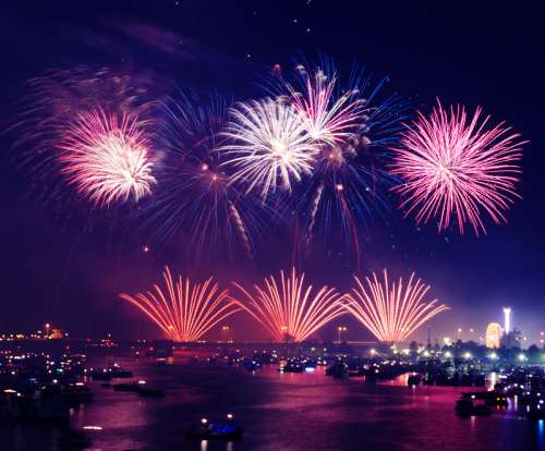 Fireworks in the night sky over Dubai, UAE free photo