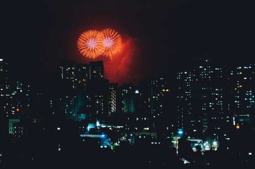 Fireworks over the Skyscrapers in Seoul, South Korea free photo