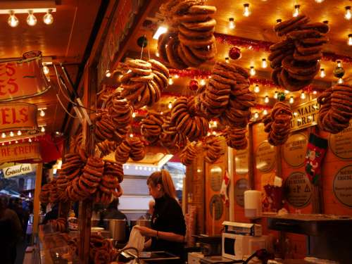 Fresh Pretzels Hung in Bakery free photo