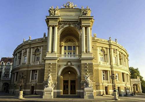 Front view of Odessa opera theater in Ukraine free photo