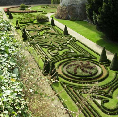Gardens in the castle moat in Angers, France free photo