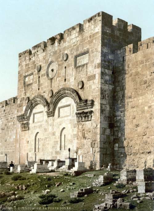 Golden gate around 1900 in Jerusalem, Israel free photo