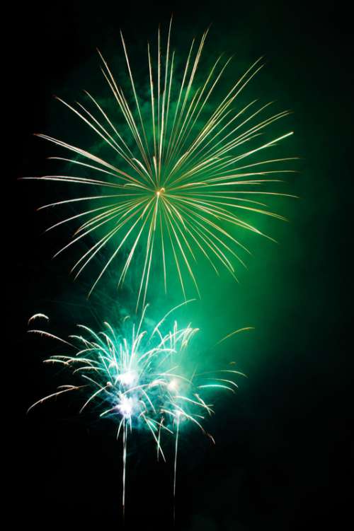 Green Fireworks Celebrating the New Year free photo