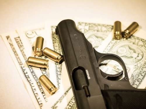 Gun, Bullets, and Cash free photo