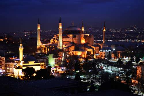 Hagia Sophia Lighted up at Night in Istanbul, Turkey free photo