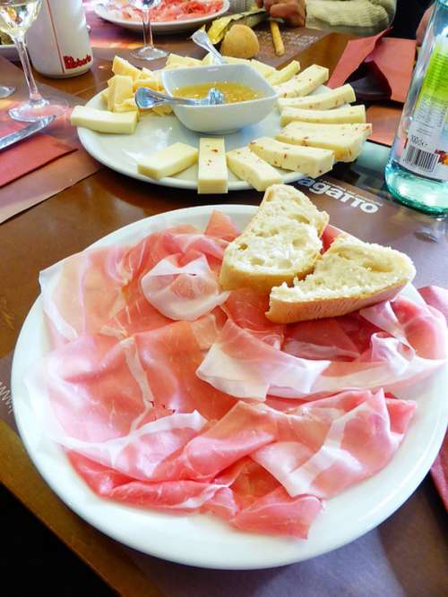 Ham and Bread on a plate free photo