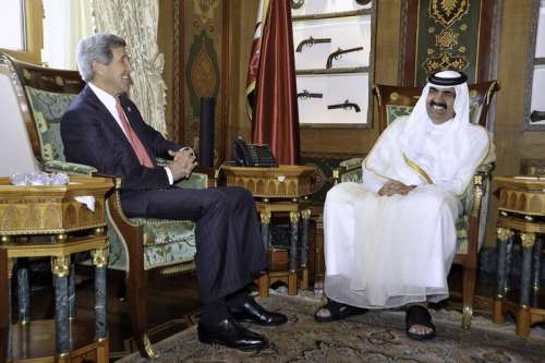 Hamad bin Khalifa Al Thani with John Kerry in Qatar free photo