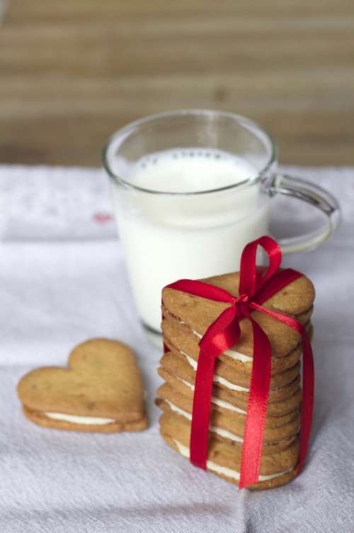 Heart Shaped cookies and milk free photo
