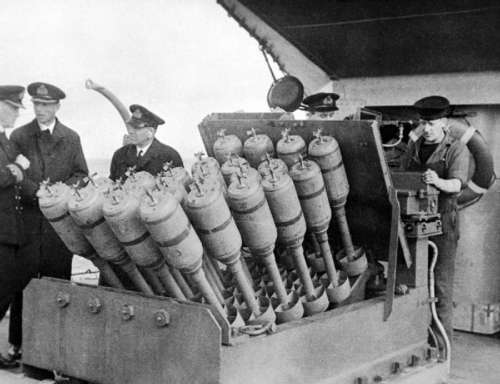Hedgehog anti-submarine mortar during World War II free photo