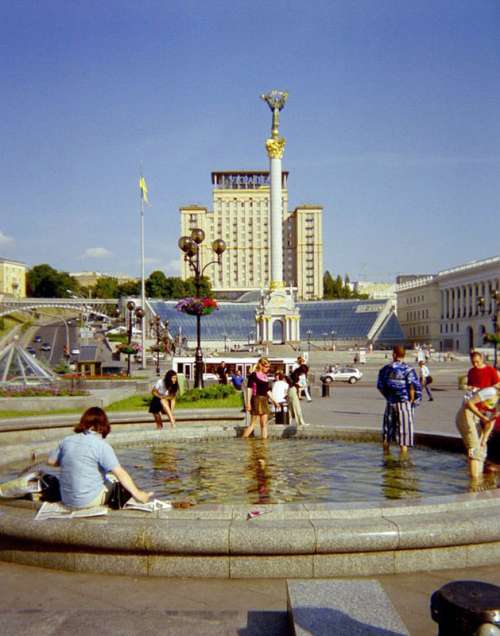 Independence Square and city view in Kiev, Ukraine free photo