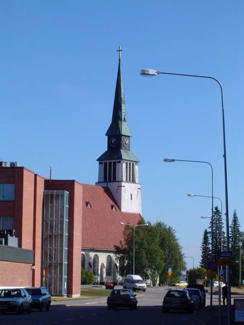 Kemijärvi Church and street in Finland free photo