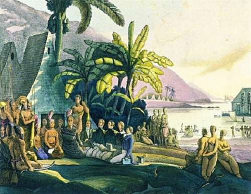 King Kamehameha of Hawaii receiving Russian Naval expedition free photo