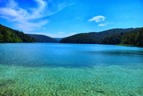 Lake landscape under skies at Plitvice Lake National Park, Croatia free photo