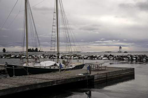 Lake Superior Landscape and Ship Docks in Grand Marais, Minnesota free photo
