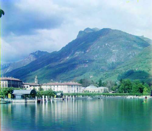 Landscape and lake of Lugano in the early 20th century, Switzerland free photo