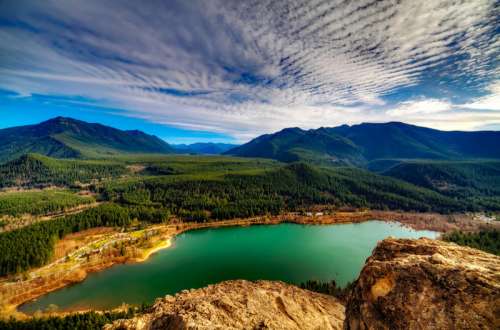 Landscape, lake, sky, and clouds in Washington free photo
