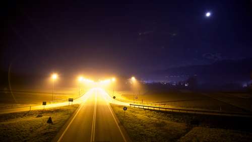 Lights on the highway at night landscape free photo