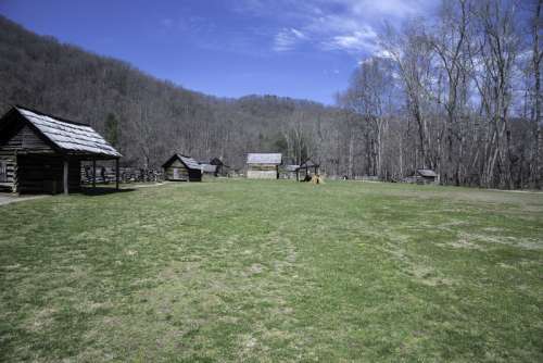 Log Cabin on grass lawn at Great Smoky Mountains National Park, North Carolina free photo
