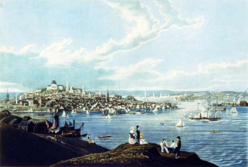 Looking upon Boston from Dorchester Heights in 1841 in Massachusetts free photo