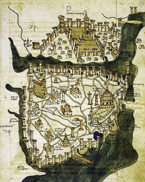 Map of Istanbul, Turkey drawn in 1422. free photo