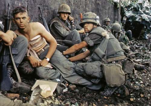 Marine gets his wounds treated during operations in Huế City, 1968 during Vietnam War free photo