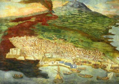 Mount Etna erupting in 1669 in Catania, Italy free photo