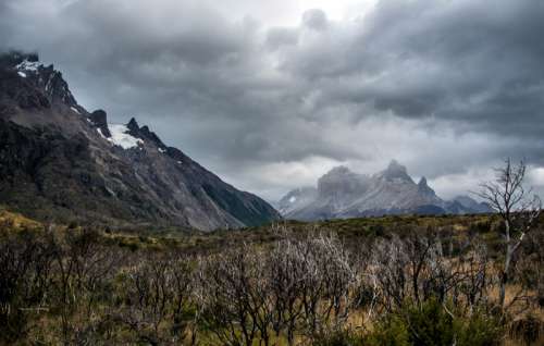 Mountains, landscape, sky, and clouds in Torres del Paine, Chile free photo