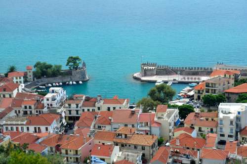 Nafpaktos; view from the fortress in Greece free photo