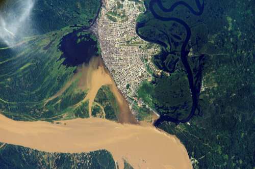 NASA Satellite Image of Iquitos within the Amazon Rain Forest in Peru free photo