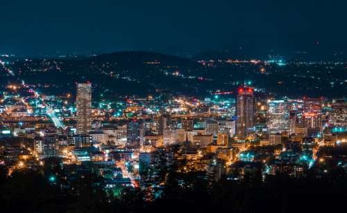 Night Cityscape with lights in Portland, Oregon free photo