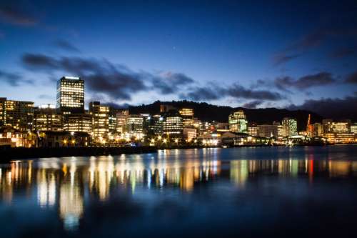 Night Skyline on the waterfront in Wellington, New Zealand free photo