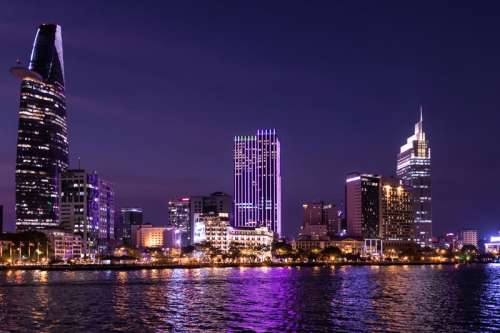 Night skyline in Saigon, Vietnam free photo