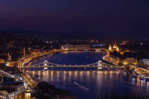 Night Time Bridge over the River Cityscape free photo