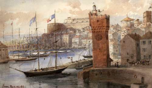 Painting of Savona in 1860 in Italy free photo