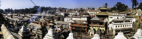 Panorama of the Pashupatinath Temple and buildings in Kathmandu, Nepal free photo