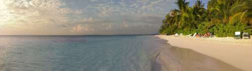 Panoramic of the beach and ocean in the Maldives free photo